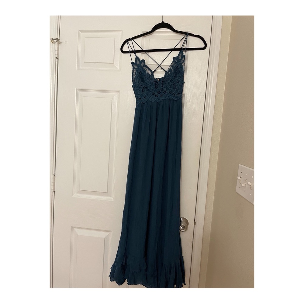 Free People Teal Fp One "Adella" Slip Crochet Casual Maxi Dress - Picture 5 of 16
